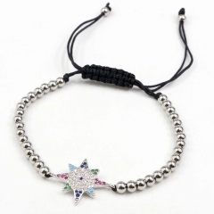 Stainless steel beads adjustable copper inlaid zircon  bracelet wholesale