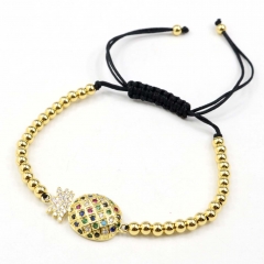 Stainless steel beads adjustable copper inlaid zircon  bracelet wholesale