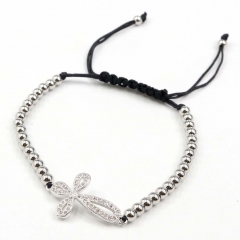Stainless steel beads adjustable copper inlaid zircon  bracelet wholesale