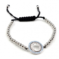 Stainless steel beads adjustable copper inlaid zircon  bracelet wholesale