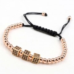 Stainless steel beads adjustable copper inlaid zircon  bracelet wholesale