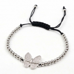 Stainless steel beads adjustable copper inlaid zircon  bracelet wholesale