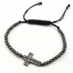 Stainless steel beads adjustable copper inlaid zircon  bracelet wholesale