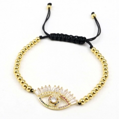 Stainless steel beads adjustable copper inlaid zircon  bracelet wholesale