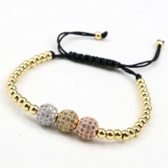 Stainless steel beads adjustable copper inlaid zircon  bracelet wholesale
