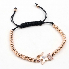Stainless steel beads adjustable copper inlaid zircon  bracelet wholesale