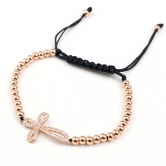Stainless steel beads adjustable copper inlaid zircon  bracelet wholesale