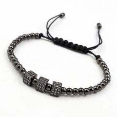 Stainless steel beads adjustable copper inlaid zircon  bracelet wholesale