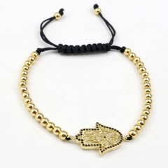 Stainless steel beads adjustable copper inlaid zircon  bracelet wholesale