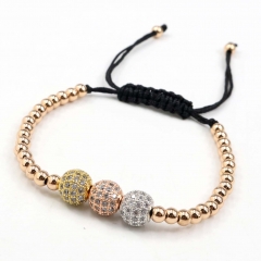 Stainless steel beads adjustable copper inlaid zircon  bracelet wholesale