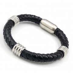 Stainless steel jewelry men's leather bangles wholesale