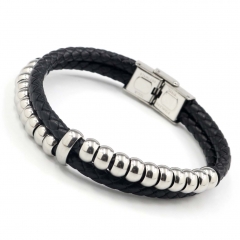 Stainless steel jewelry men's leather bangles wholesale