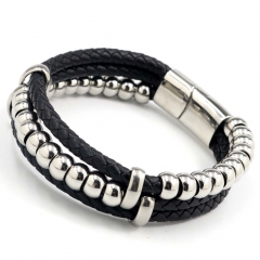 Stainless steel jewelry men's leather bangles wholesale