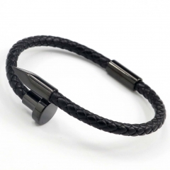 Stainless steel jewelry men's leather bangles wholesale