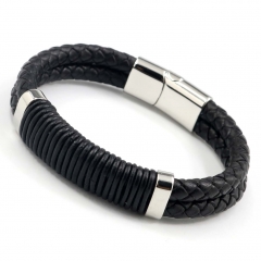 Stainless steel jewelry men's leather bangles wholesale