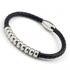 Stainless steel jewelry men's leather bangles wholesale