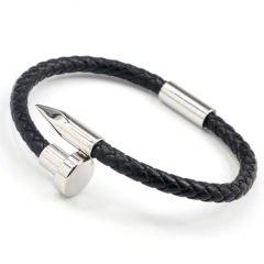 Stainless steel jewelry men's leather bangles wholesale