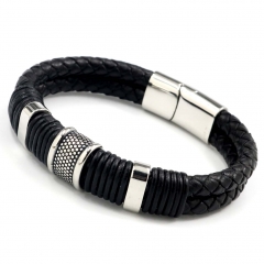 Stainless steel jewelry men's leather bangles wholesale
