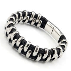 Stainless steel jewelry men's leather bangles wholesale