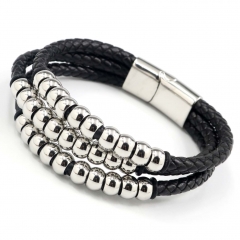 Stainless steel jewelry men's leather bangles wholesale