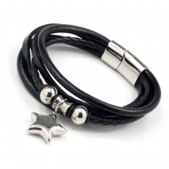 Stainless steel jewelry men's leather bangles wholesale