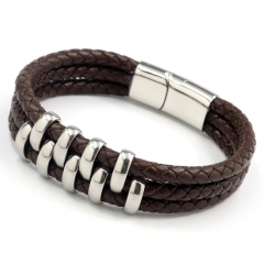 Stainless steel jewelry men's leather bangles wholesale