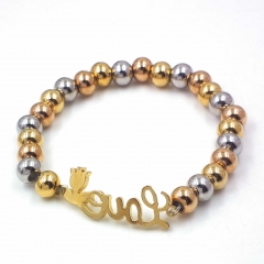 Stainless steel beaded elastic cord bracelet wholesale