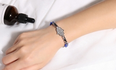 Stainless steel Hamsa palm inlaid rhinestone ceramic connecting bracelet