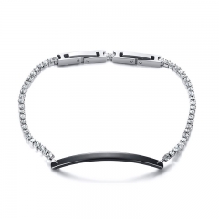 Stainless steel ceramic badge with white blue zircon bracelet