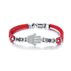 Stainless steel Hamsa palm inlaid rhinestone ceramic connecting bracelet