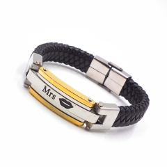 Men stainless steel Leather bangles
