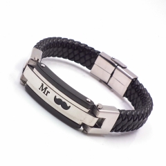 Men stainless steel Leather bangles