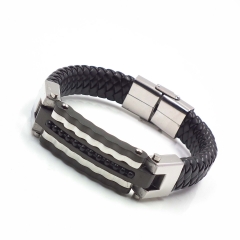Men stainless steel Leather bangles