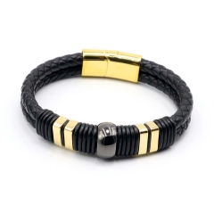 Stainless steel jewelry leather bracelet for men