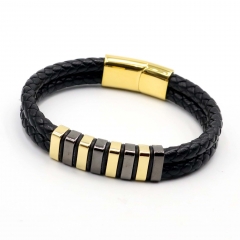 Stainless steel jewelry leather bracelet for men