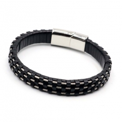 Stainless steel jewelry leather bracelet for men