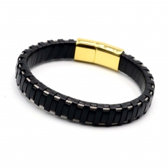 Stainless steel jewelry leather bracelet for men