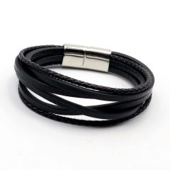 Stainless steel jewelry leather bracelet for men