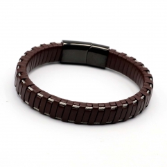 Stainless steel jewelry leather bracelet for men