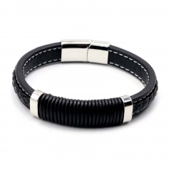 Stainless steel jewelry leather bracelet for men