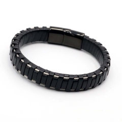 Stainless steel jewelry leather bracelet for men
