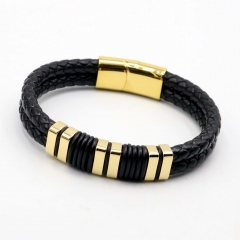 Stainless steel jewelry leather bracelet for men