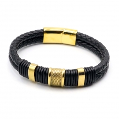 Stainless steel jewelry leather bracelet for men
