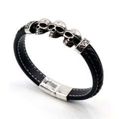 Stainless steel jewelry leather bracelet for men