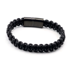 Stainless steel jewelry leather bracelet for men