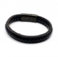 Stainless steel jewelry leather bracelet for men