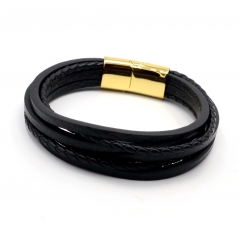 Stainless steel jewelry leather bracelet for men