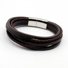 Stainless steel jewelry leather bracelet for men