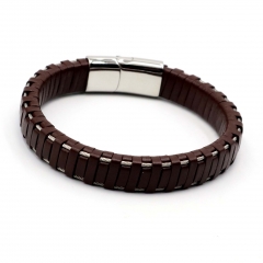 Stainless steel jewelry leather bracelet for men