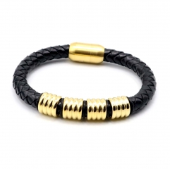 Stainless steel jewelry leather bracelet for men